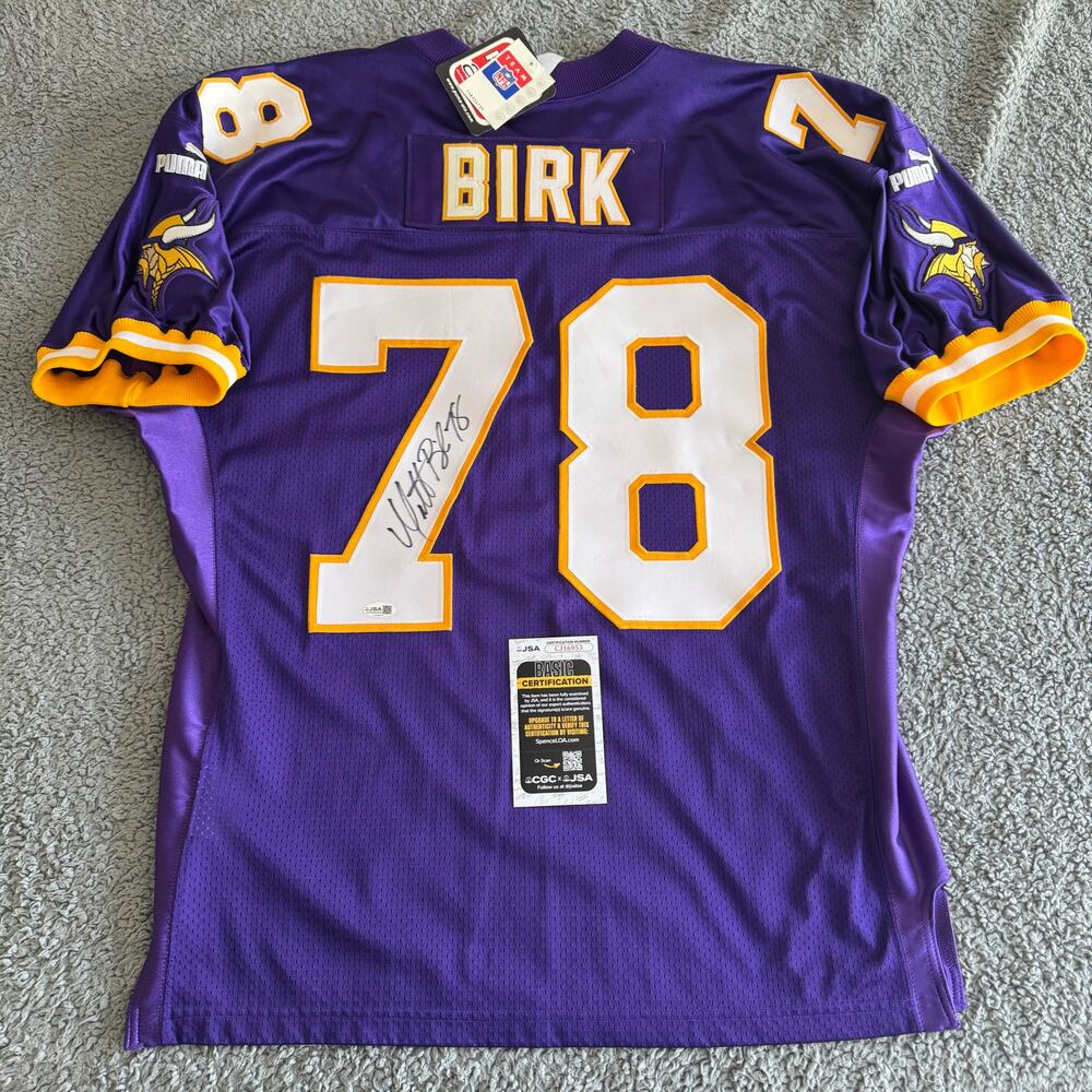 NWT 1999 Autographed Puma Matt Birk NFL Minnesota Vikings Jersey 50 JSA COA